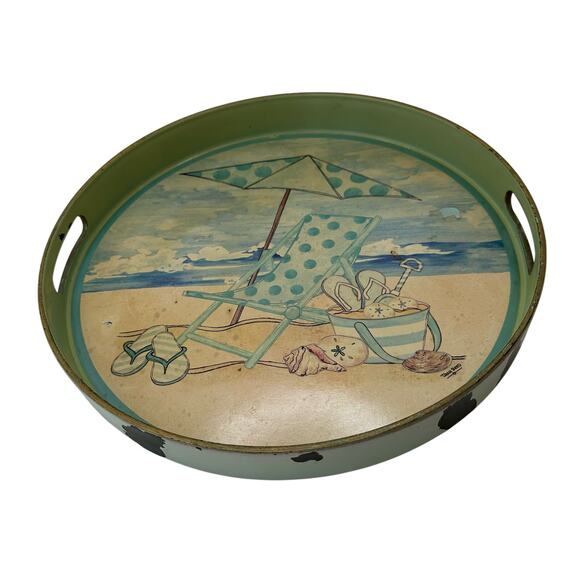 Serving Tray with Beach Scene by Artist Tara Reed 13 inch Acrylic - Picture 3 of 10